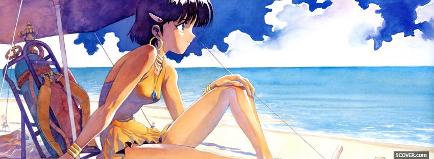 Photo manga nadia on the beach thinking Facebook Cover for Free