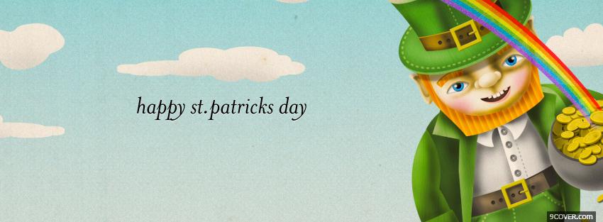 Photo st patrick happy leprechaun and rainbow Facebook Cover for Free