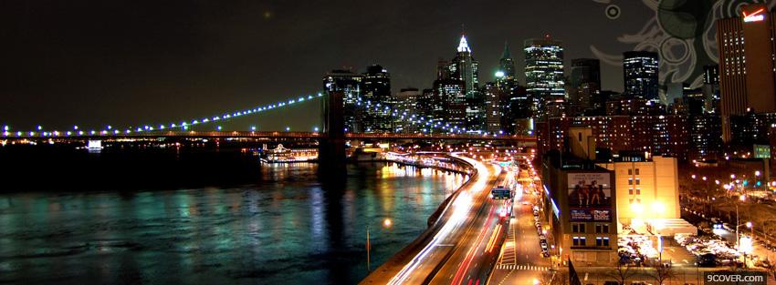 Photo city lights and brigde at night Facebook Cover for Free