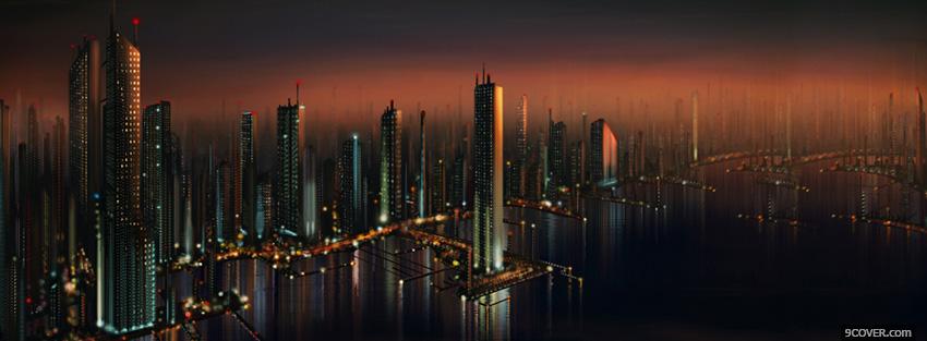 Photo city the future buildings at night Facebook Cover for Free