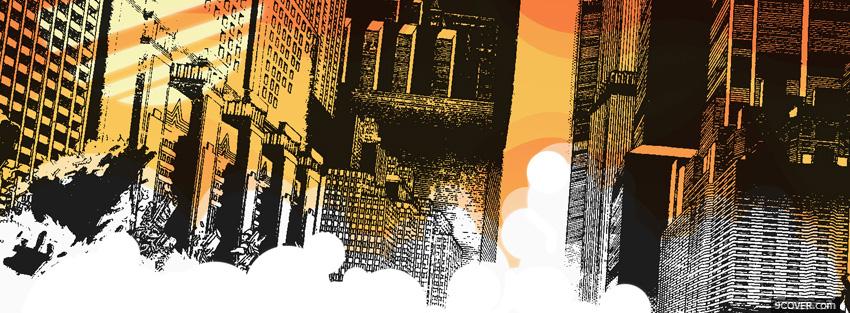 Photo city drawing of buildings Facebook Cover for Free