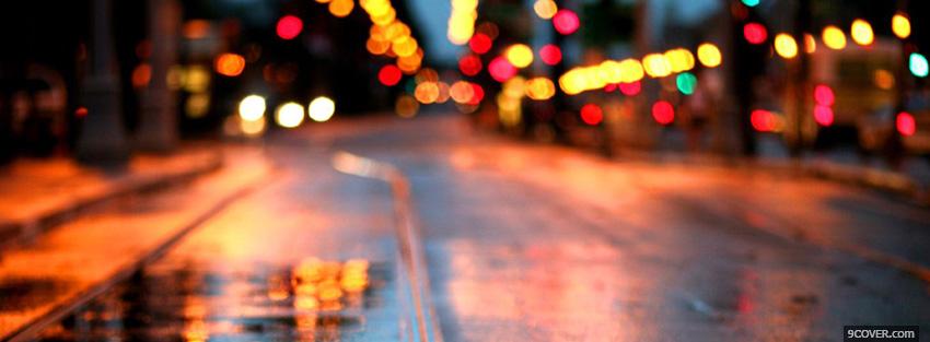 Photo city lights on the streets Facebook Cover for Free