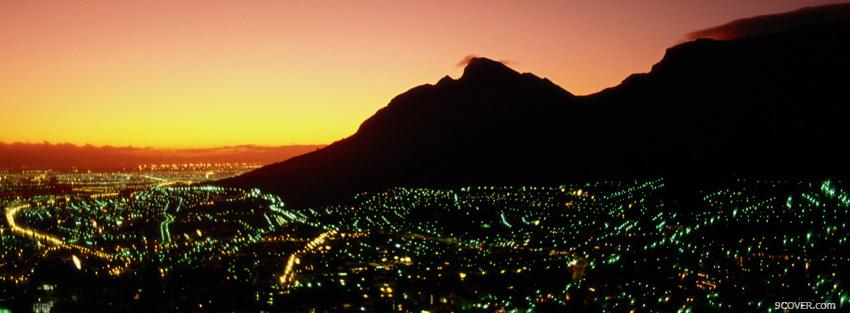 Photo city and mountain sunset Facebook Cover for Free