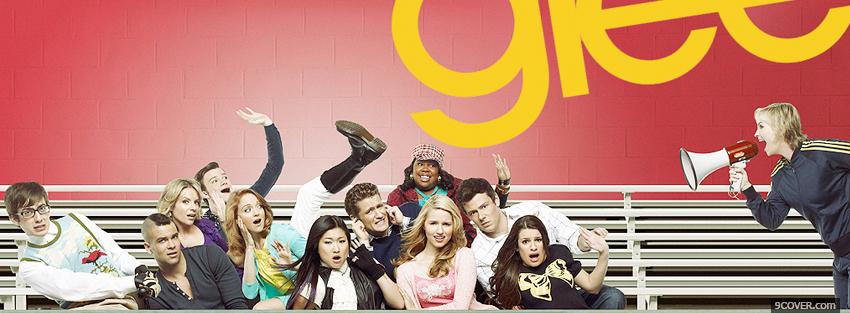 Photo glee cast sitting on benches Facebook Cover for Free