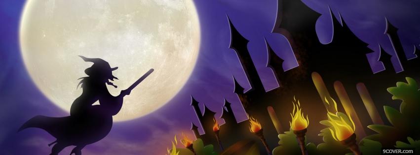Photo flying witch and the moon Facebook Cover for Free