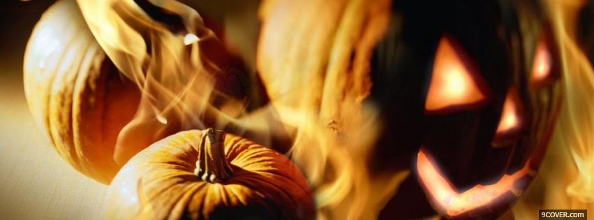 Photo pumpkin on fire halloween Facebook Cover for Free