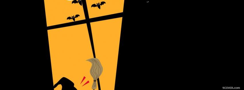 Photo window with bats halloween Facebook Cover for Free