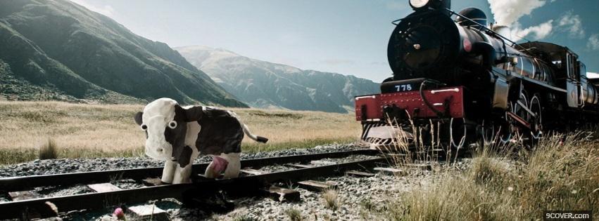 Photo cow and train nature Facebook Cover for Free