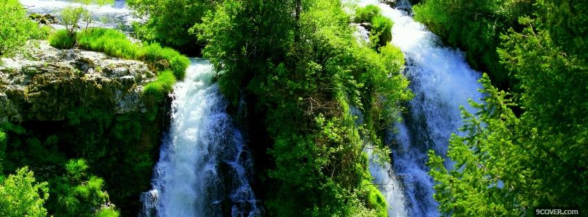 Photo greens and waterfall nature Facebook Cover for Free
