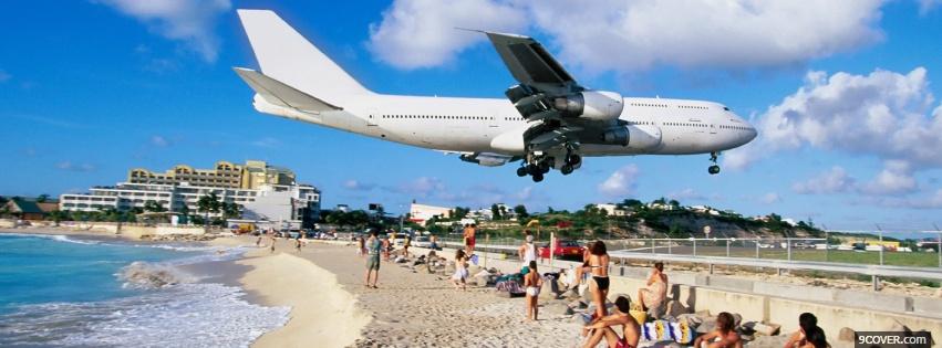 Photo airplane on the beach Facebook Cover for Free