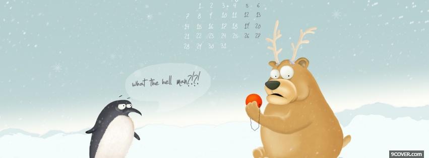 Photo funny penguin christmas Facebook Cover for Free