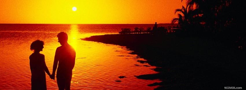 Sunset Beach Silhouette Couple Valentine facebook cover